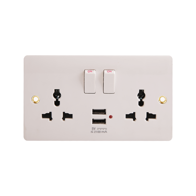 Bakelit 2 Gangs Universal Switched Socket med 2 USB (5V 2100mA) HK6216V-UN-UB